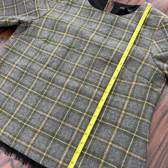 Banana Republic Wool Tweed Plaid Lace Trim Grey Green Short Sleeve Top - Picture 11 of 13